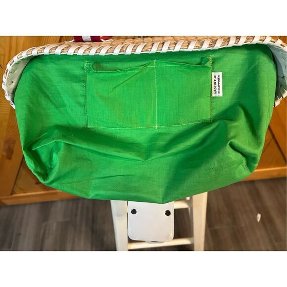 Donna Dixon Jennifer Rattan Basket Weave Red White Strap Tan Tote Handbag Purse - Picture 8 of 10